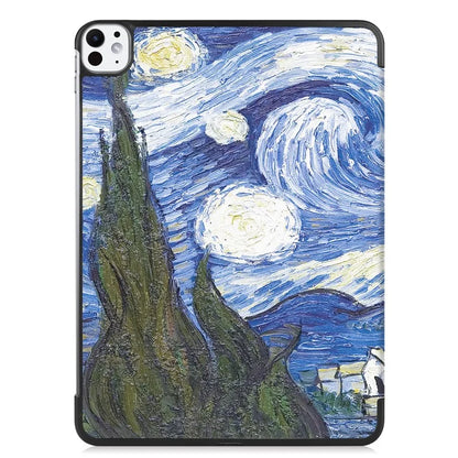For iPad Pro 11 (2024) Case Trifold Stand PU Leather Pattern Smart Tablet Cover