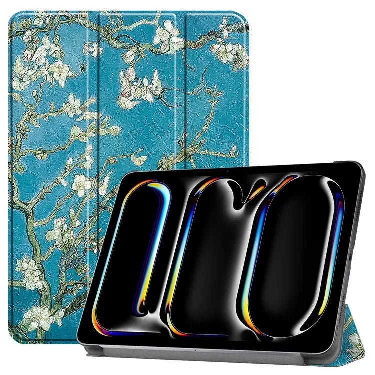 For iPad Pro 11 (2024) Case Trifold Stand PU Leather Pattern Smart Tablet Cover