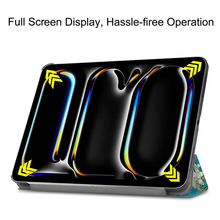 For iPad Pro 11 (2024) Case Trifold Stand PU Leather Pattern Smart Tablet Cover