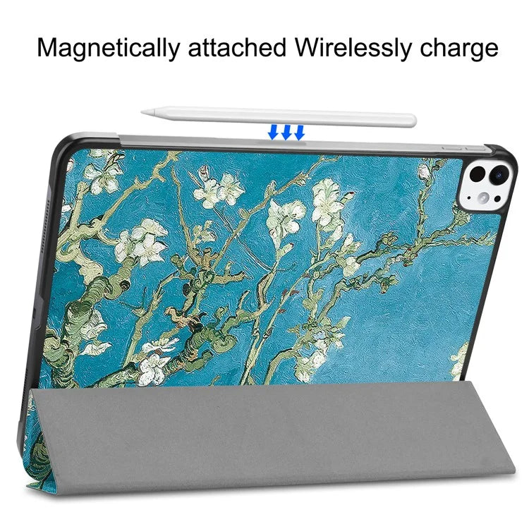 For iPad Pro 11 (2024) Case Trifold Stand PU Leather Pattern Smart Tablet Cover