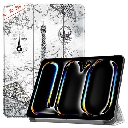 For iPad Pro 11 (2024) Case Trifold Stand PU Leather Pattern Smart Tablet Cover