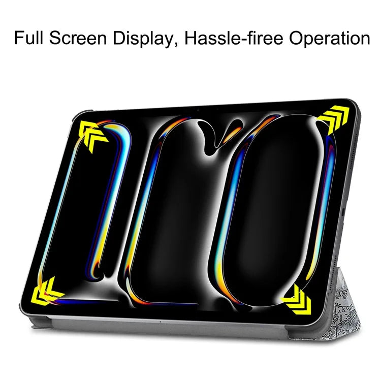 For iPad Pro 11 (2024) Case Trifold Stand PU Leather Pattern Smart Tablet Cover