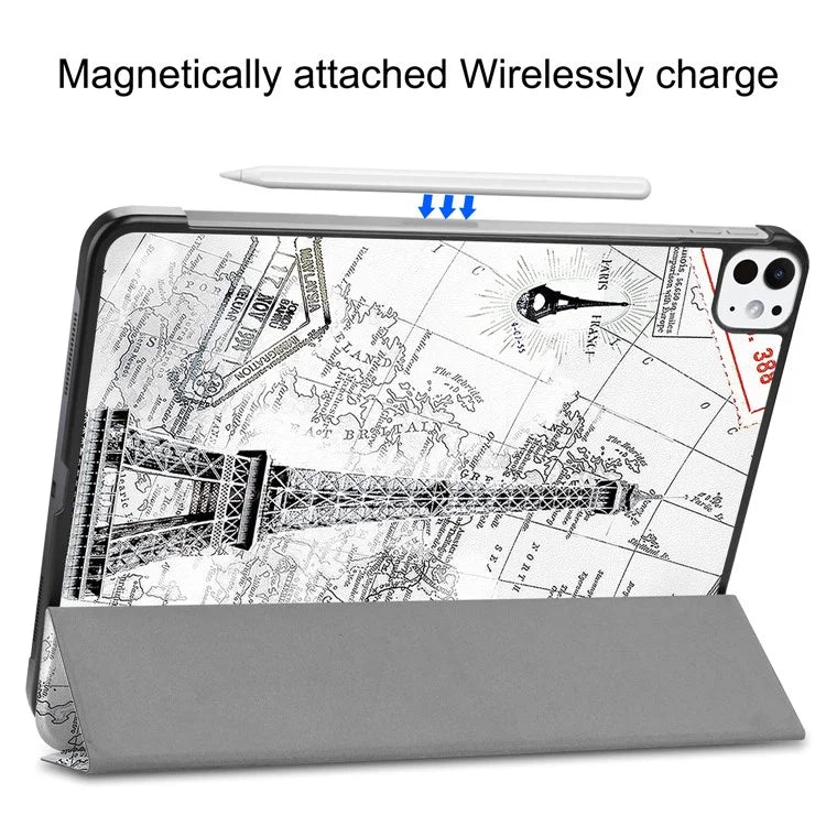 For iPad Pro 11 (2024) Case Trifold Stand PU Leather Pattern Smart Tablet Cover
