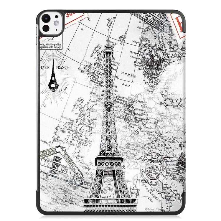 For iPad Pro 11 (2024) Case Trifold Stand PU Leather Pattern Smart Tablet Cover