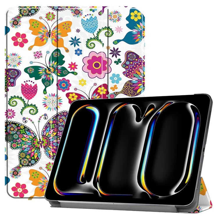 For iPad Pro 11 (2024) Case Trifold Stand PU Leather Pattern Smart Tablet Cover