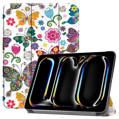 For iPad Pro 11 (2024) Case Trifold Stand PU Leather Pattern Smart Tablet Cover