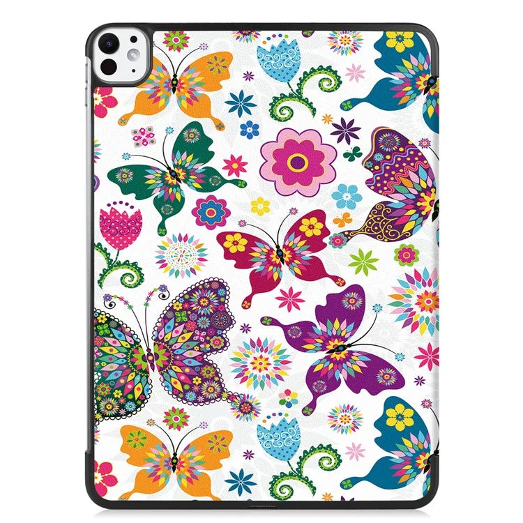 For iPad Pro 11 (2024) Case Trifold Stand PU Leather Pattern Smart Tablet Cover