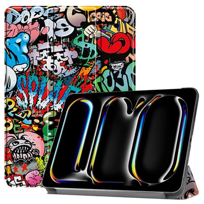 For iPad Pro 11 (2024) Case Trifold Stand PU Leather Pattern Smart Tablet Cover