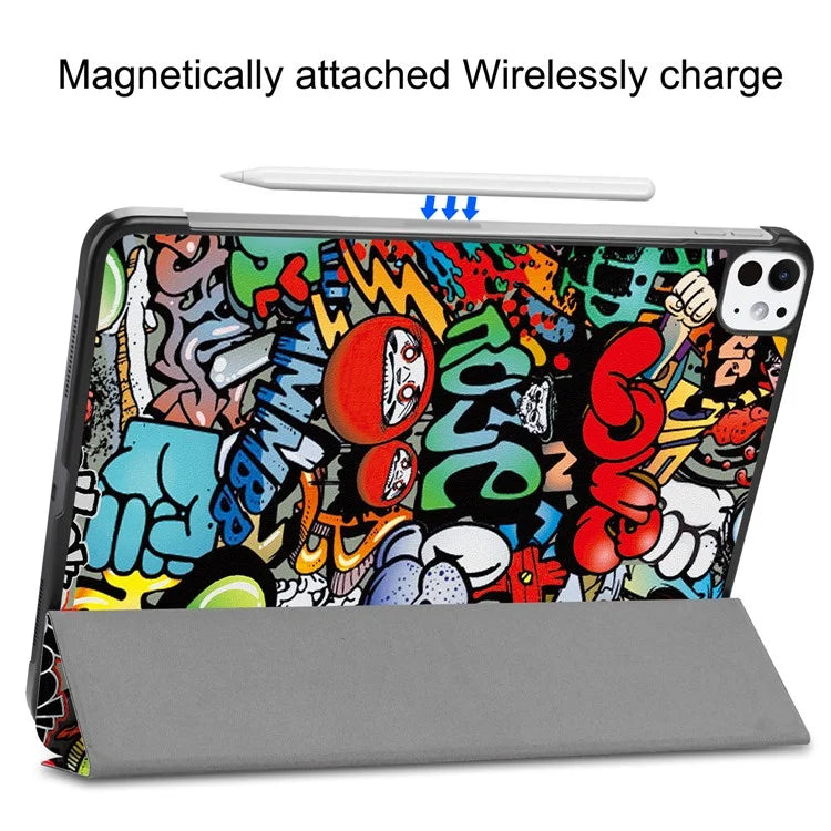 For iPad Pro 11 (2024) Case Trifold Stand PU Leather Pattern Smart Tablet Cover