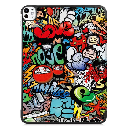 For iPad Pro 11 (2024) Case Trifold Stand PU Leather Pattern Smart Tablet Cover