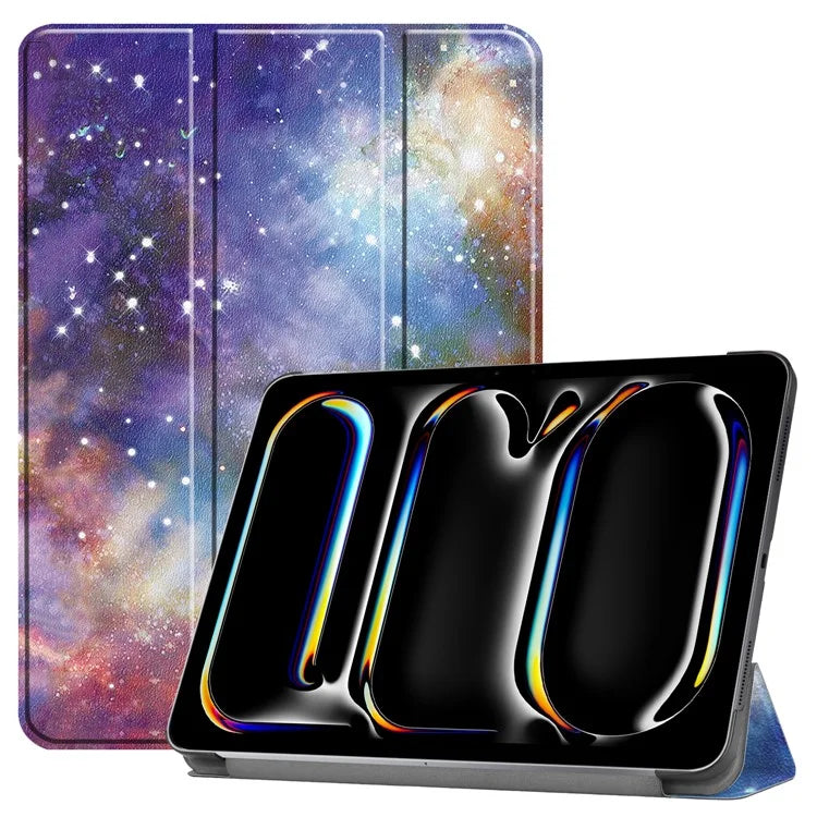 For iPad Pro 11 (2024) Case Trifold Stand PU Leather Pattern Smart Tablet Cover