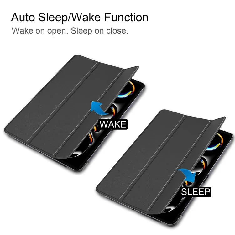 For iPad Pro 11 (2024) Case PC+PU Auto Wake Sleep Tablet Shell with Tri-fold Stand