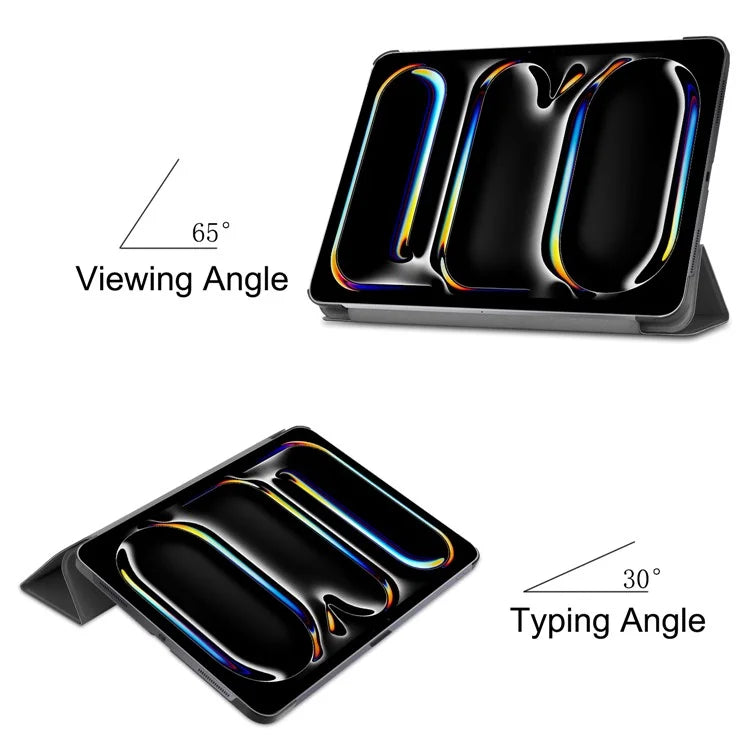 For iPad Pro 11 (2024) Case PC+PU Auto Wake Sleep Tablet Shell with Tri-fold Stand