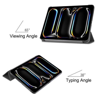 For iPad Pro 11 (2024) Case PC+PU Auto Wake Sleep Tablet Shell with Tri-fold Stand