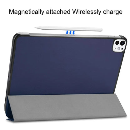 For iPad Pro 11 (2024) Case PC+PU Auto Wake Sleep Tablet Shell with Tri-fold Stand