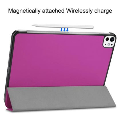 For iPad Pro 11 (2024) Case PC+PU Auto Wake Sleep Tablet Shell with Tri-fold Stand