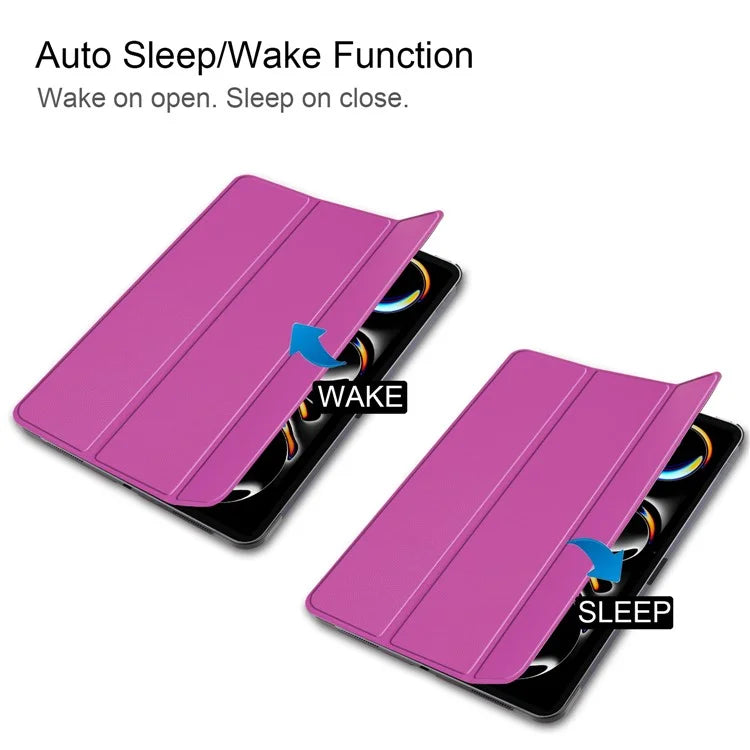 For iPad Pro 11 (2024) Case PC+PU Auto Wake Sleep Tablet Shell with Tri-fold Stand