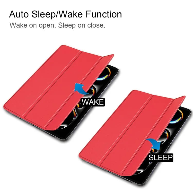 For iPad Pro 11 (2024) Case PC+PU Auto Wake Sleep Tablet Shell with Tri-fold Stand