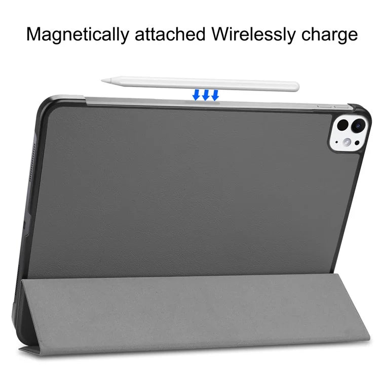 For iPad Pro 11 (2024) Case PC+PU Auto Wake Sleep Tablet Shell with Tri-fold Stand