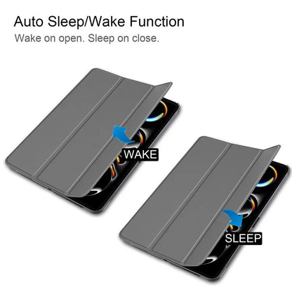 For iPad Pro 11 (2024) Case PC+PU Auto Wake Sleep Tablet Shell with Tri-fold Stand