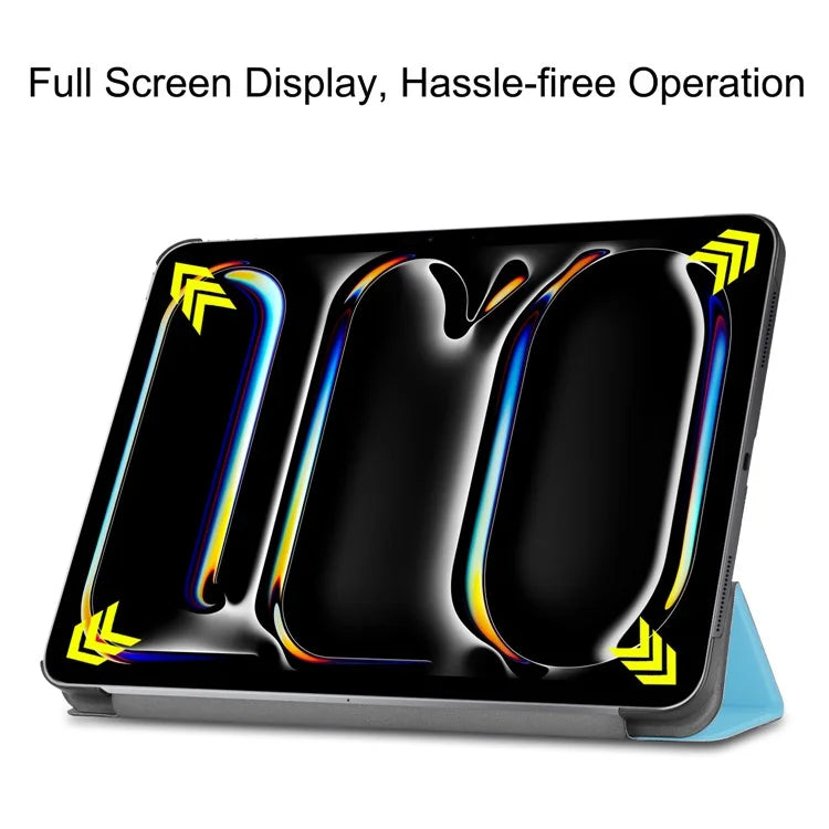 For iPad Pro 11 (2024) Case PC+PU Auto Wake Sleep Tablet Shell with Tri-fold Stand