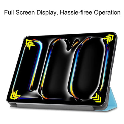 For iPad Pro 11 (2024) Case PC+PU Auto Wake Sleep Tablet Shell with Tri-fold Stand