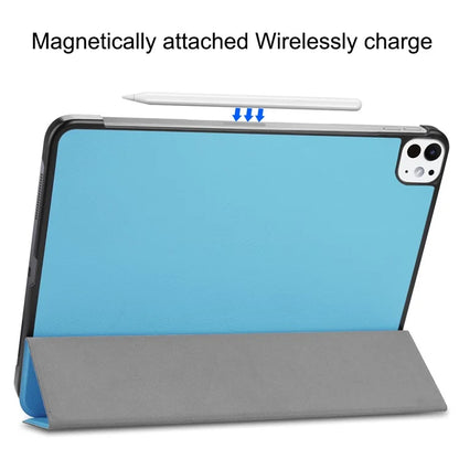 For iPad Pro 11 (2024) Case PC+PU Auto Wake Sleep Tablet Shell with Tri-fold Stand