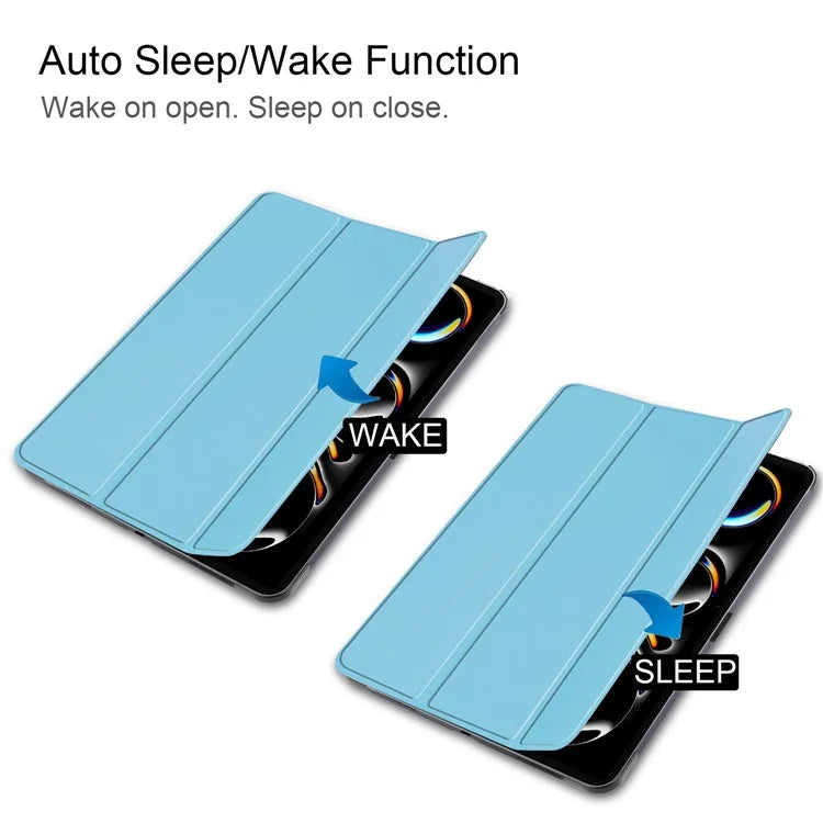 For iPad Pro 11 (2024) Case PC+PU Auto Wake Sleep Tablet Shell with Tri-fold Stand