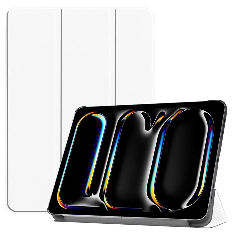 For iPad Pro 11 (2024) Case PC+PU Auto Wake Sleep Tablet Shell with Tri-fold Stand