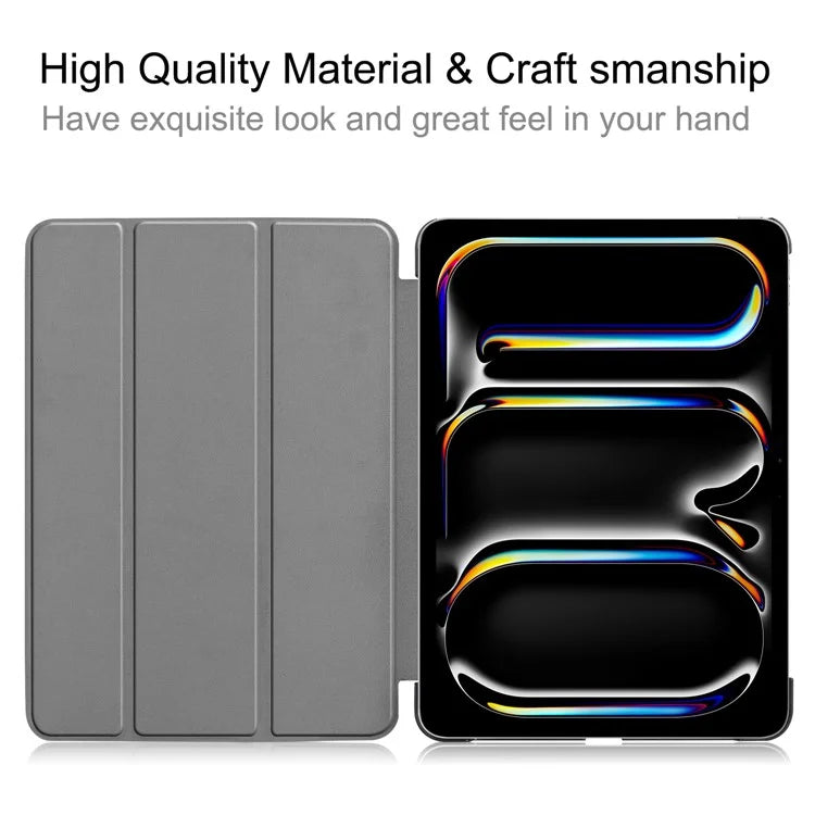 For iPad Pro 11 (2024) Case PC+PU Auto Wake Sleep Tablet Shell with Tri-fold Stand