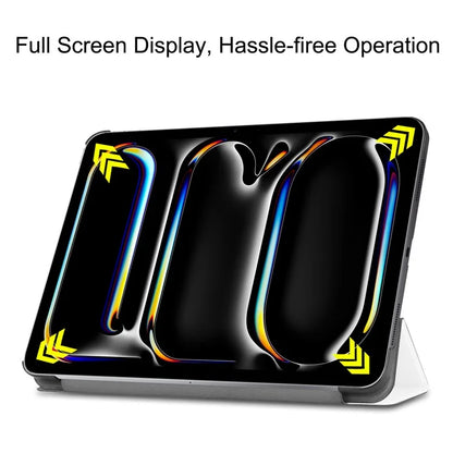 For iPad Pro 11 (2024) Case PC+PU Auto Wake Sleep Tablet Shell with Tri-fold Stand