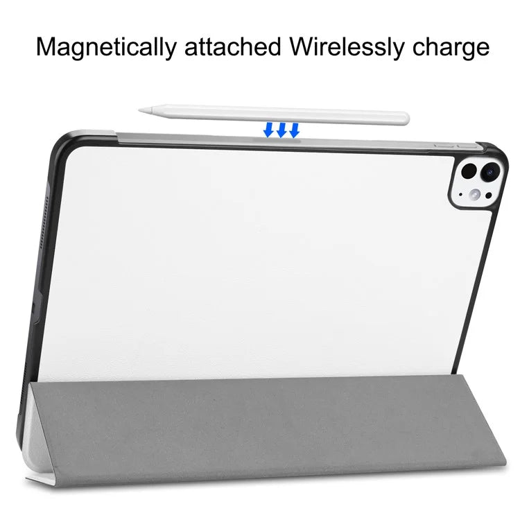 For iPad Pro 11 (2024) Case PC+PU Auto Wake Sleep Tablet Shell with Tri-fold Stand