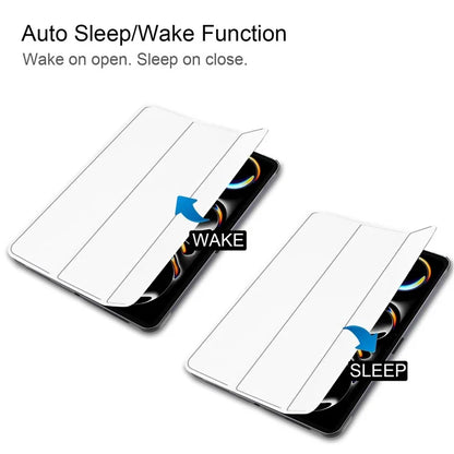 For iPad Pro 11 (2024) Case PC+PU Auto Wake Sleep Tablet Shell with Tri-fold Stand