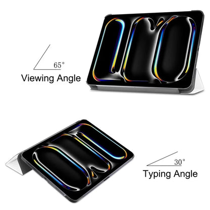 For iPad Pro 11 (2024) Case PC+PU Auto Wake Sleep Tablet Shell with Tri-fold Stand