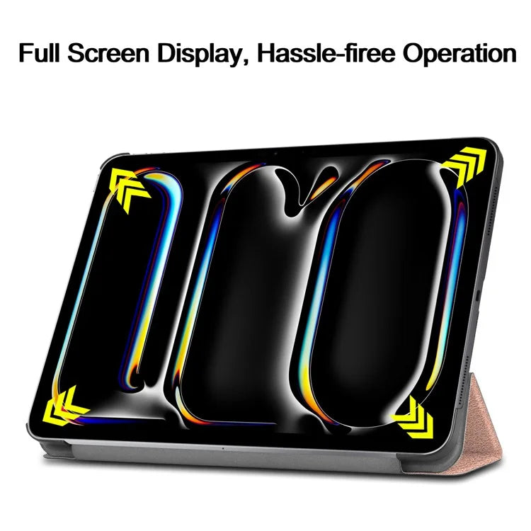 For iPad Pro 11 (2024) Case PC+PU Auto Wake Sleep Tablet Shell with Tri-fold Stand