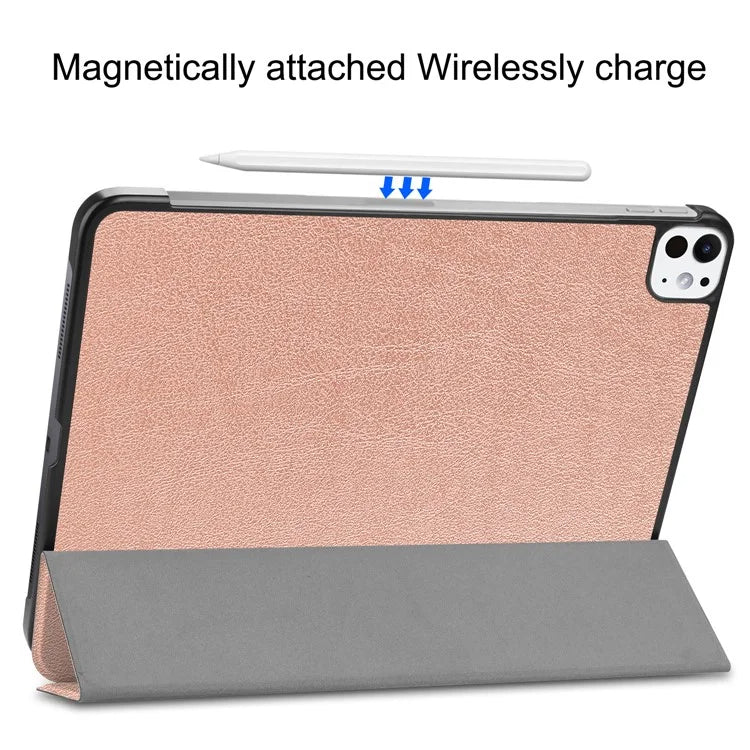 For iPad Pro 11 (2024) Case PC+PU Auto Wake Sleep Tablet Shell with Tri-fold Stand