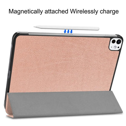 For iPad Pro 11 (2024) Case PC+PU Auto Wake Sleep Tablet Shell with Tri-fold Stand