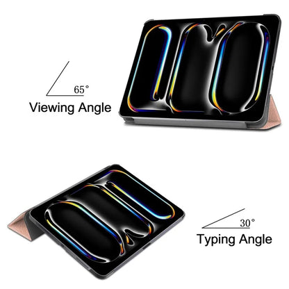 For iPad Pro 11 (2024) Case PC+PU Auto Wake Sleep Tablet Shell with Tri-fold Stand