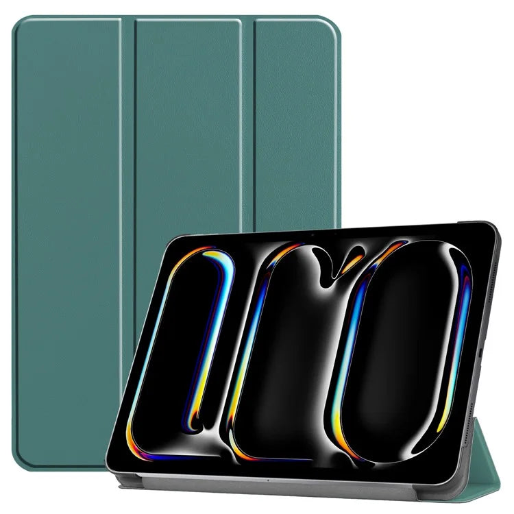 For iPad Pro 11 (2024) Case PC+PU Auto Wake Sleep Tablet Shell with Tri-fold Standish Green
