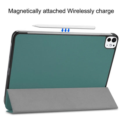 For iPad Pro 11 (2024) Case PC+PU Auto Wake Sleep Tablet Shell with Tri-fold Standish Green