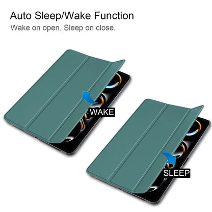 For iPad Pro 11 (2024) Case PC+PU Auto Wake Sleep Tablet Shell with Tri-fold Standish Green
