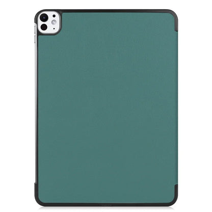 For iPad Pro 11 (2024) Case PC+PU Auto Wake Sleep Tablet Shell with Tri-fold Standish Green