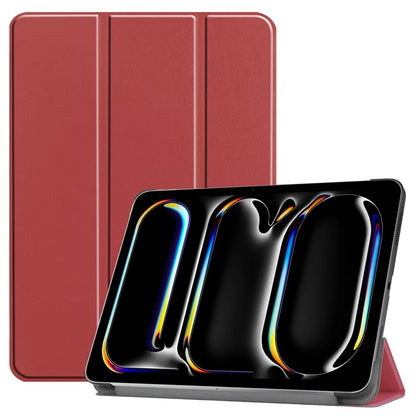 For iPad Pro 11 (2024) Case PC+PU Auto Wake Sleep Tablet Shell with Tri-fold Stand