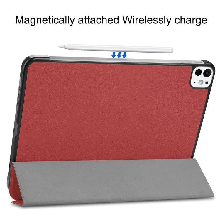 For iPad Pro 11 (2024) Case PC+PU Auto Wake Sleep Tablet Shell with Tri-fold Stand