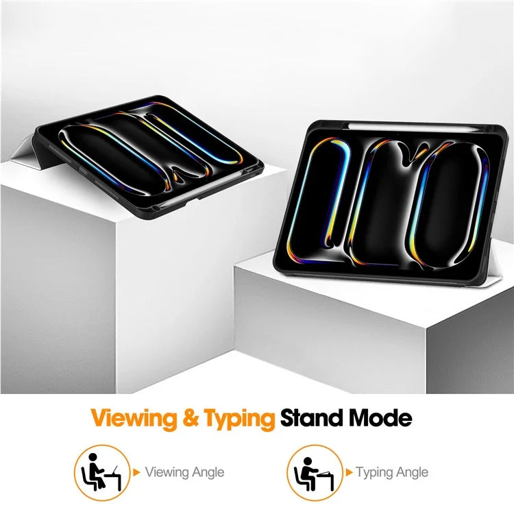 For iPad Pro 11 (2024) Case Pattern Printing PU Leather Tri-fold Stand Cover with Pen Slot