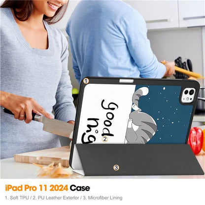 For iPad Pro 11 (2024) Case Pattern Printing PU Leather Tri-fold Stand Cover with Pen Slot