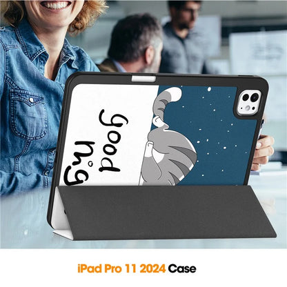 For iPad Pro 11 (2024) Case Pattern Printing PU Leather Tri-fold Stand Cover with Pen Slot