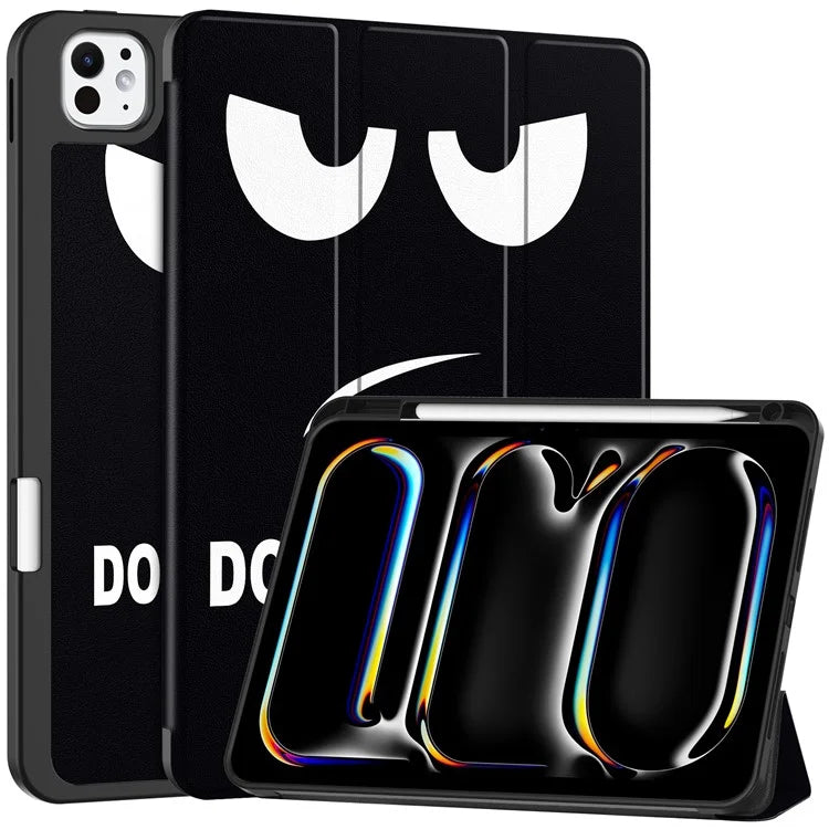 For iPad Pro 11 (2024) Case Pattern Printing PU Leather Tri-fold Stand Cover with Pen Slot