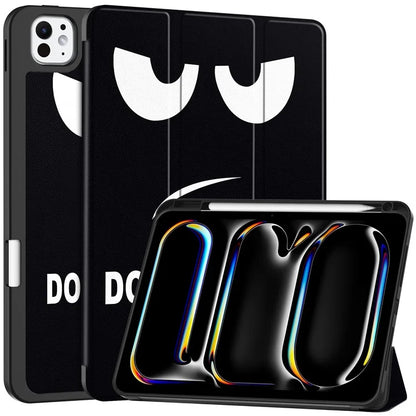 For iPad Pro 11 (2024) Case Pattern Printing PU Leather Tri-fold Stand Cover with Pen Slot