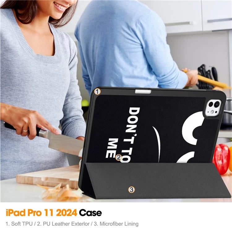 For iPad Pro 11 (2024) Case Pattern Printing PU Leather Tri-fold Stand Cover with Pen Slot